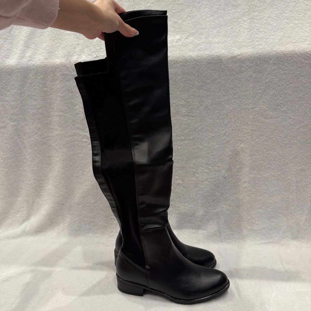Henry‎ Ferrera Collection Womens Black  Over The Knee Boots Low Heel Size 6